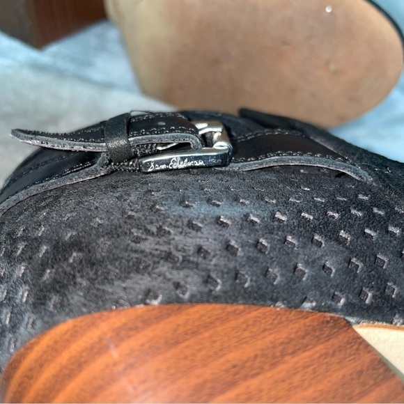 Sam Edelman Easton Black Suede Peep Toe Booties Chunky Heel Size 8.5 - Picture 9 of 12